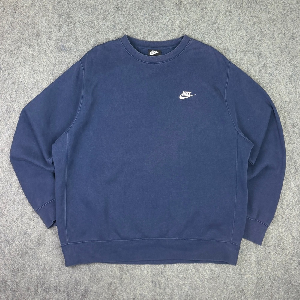 Nike Club Fleece Crewneck Sweatshirt Navy Blue Embroidered Logo BV2662-410 XL
